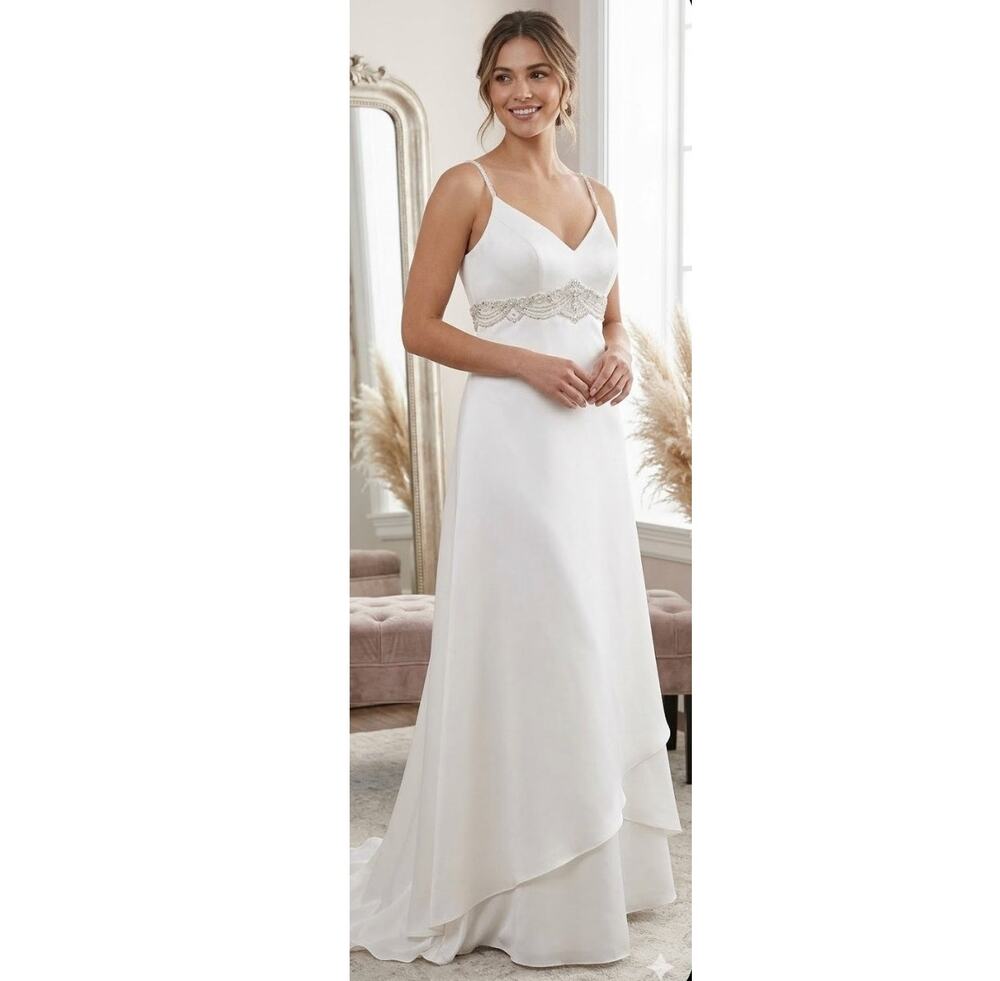 Galina Classic 8V8769 Empire-Waist Wedding Dress Size 14 Greek Goddess Bohemian
